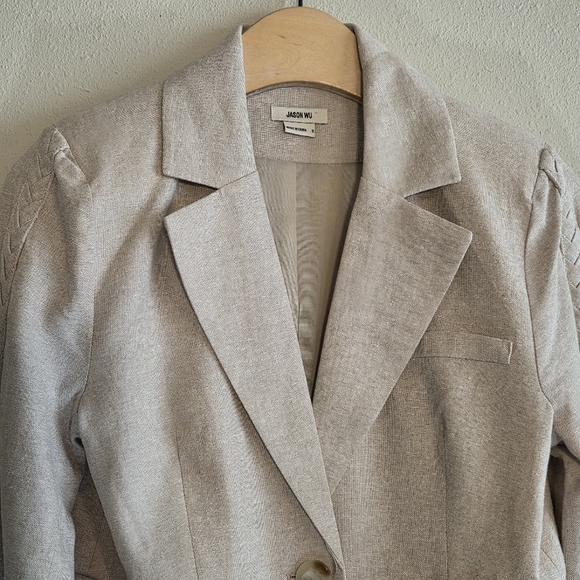 Jason Wu Linen Blend Beige Single Button Braided Detail Cropped Blazer Sz S - Picture 7 of 11